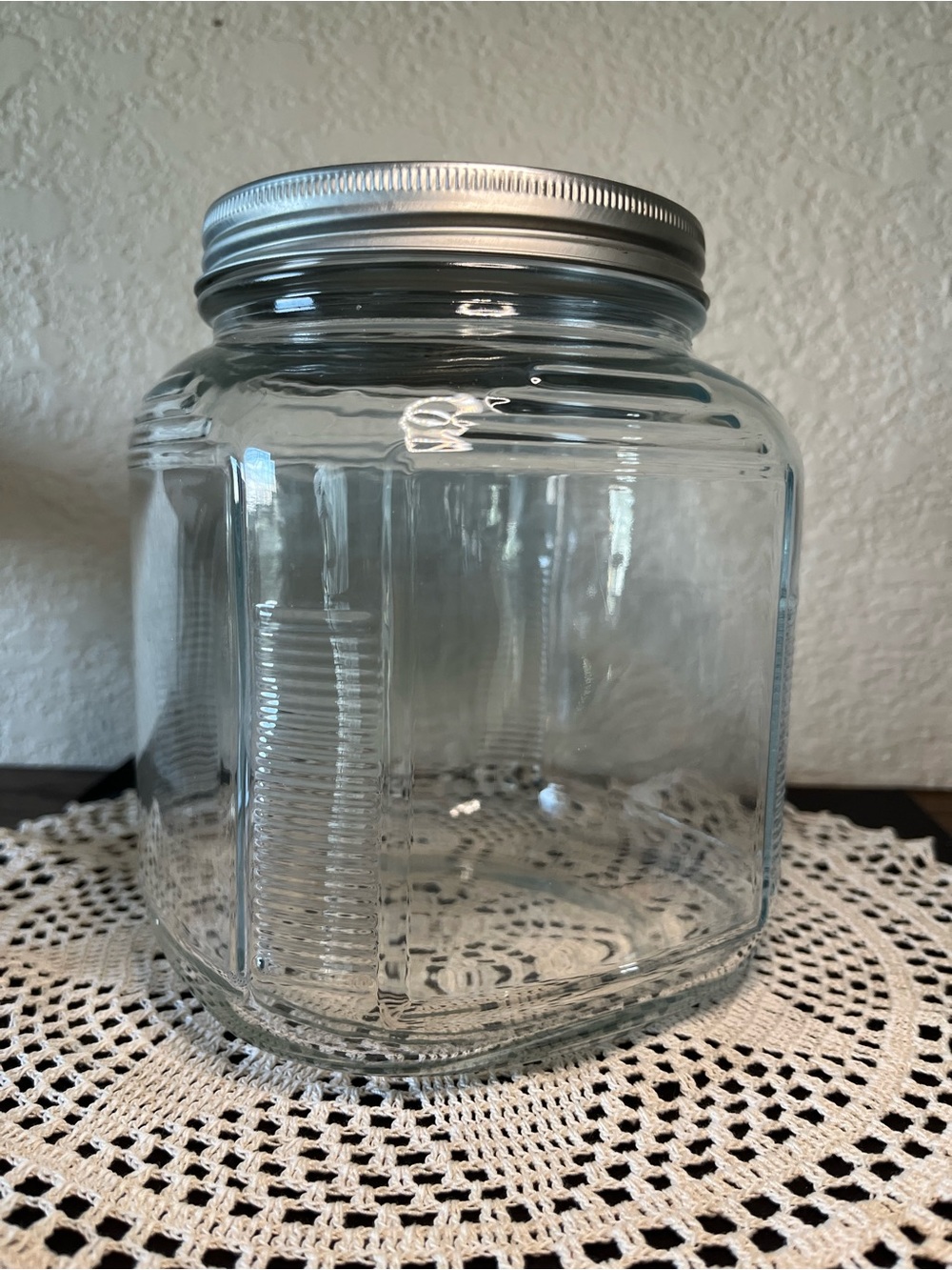 5” Anchor Hocking Hoosier Style Clear Glass Storage Jar with Silver Screw-On Lid